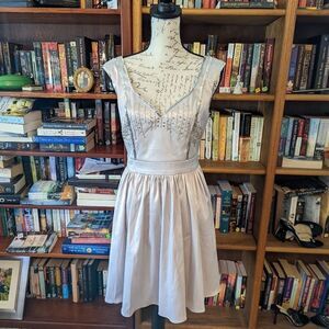 MINUET silver satin beaded fit and flare dress sweetheart  neckline size m nwt